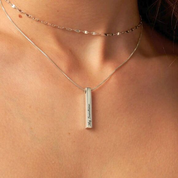 NWT Oak & Luna 3 Affirmations Engraved 925 Sterling Silver Pillar Bar Necklace - Picture 1 of 4